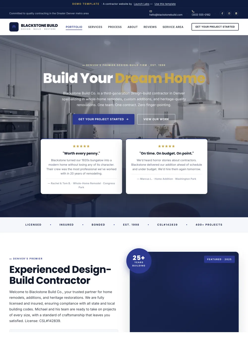 Blackstone contractor demonstration website; an independent concept